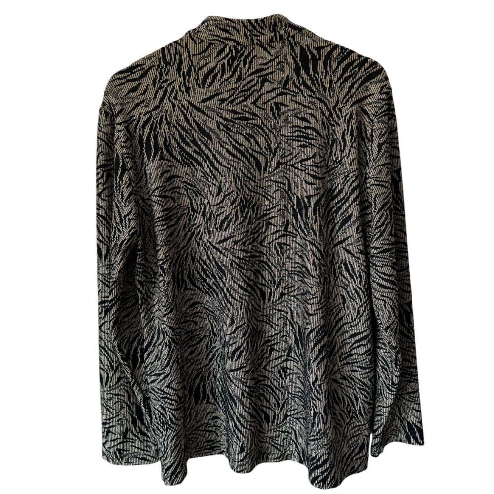 Chico's Travelers Sz 2/US Lg Long Sleeve Zip Up Cardigan Leaf Metallic Pockets - Picture 2 of 16
